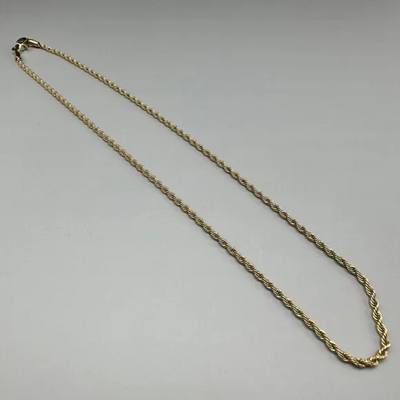 Gld Shop Rope Chain Necklace Men 18K Yellow Gold Plated Choker 2MM 16.5 Inch